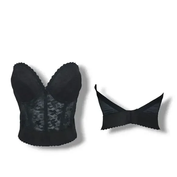 Vintage 60s 70s Frederick's of Hollywood Black Lace Bustier ILGWU Size 38C